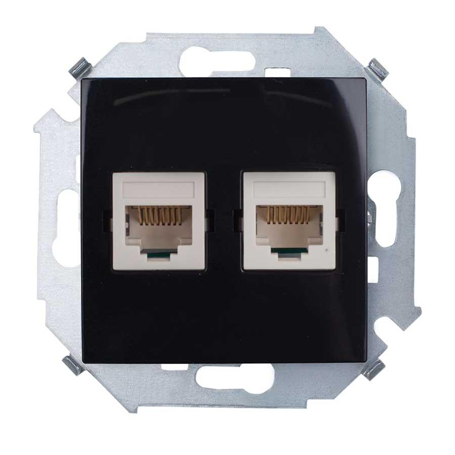 1591593-032 Розетка компьютерная двойная RJ45,_x000D_
черный глянец
