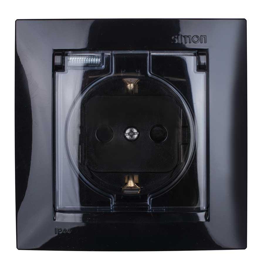 1590450-032 Розетка 2Р+Е Schuko, со шторками, с крышкой,_x000D_
ip44, 16А, 250В, винтовой зажим, черный
