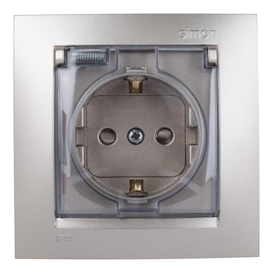 1590450-034 Розетка 2Р+Е Schuko, со шторками, с крышкой,_x000D_
ip44, 16А, 250В, винтовой зажим, шампань