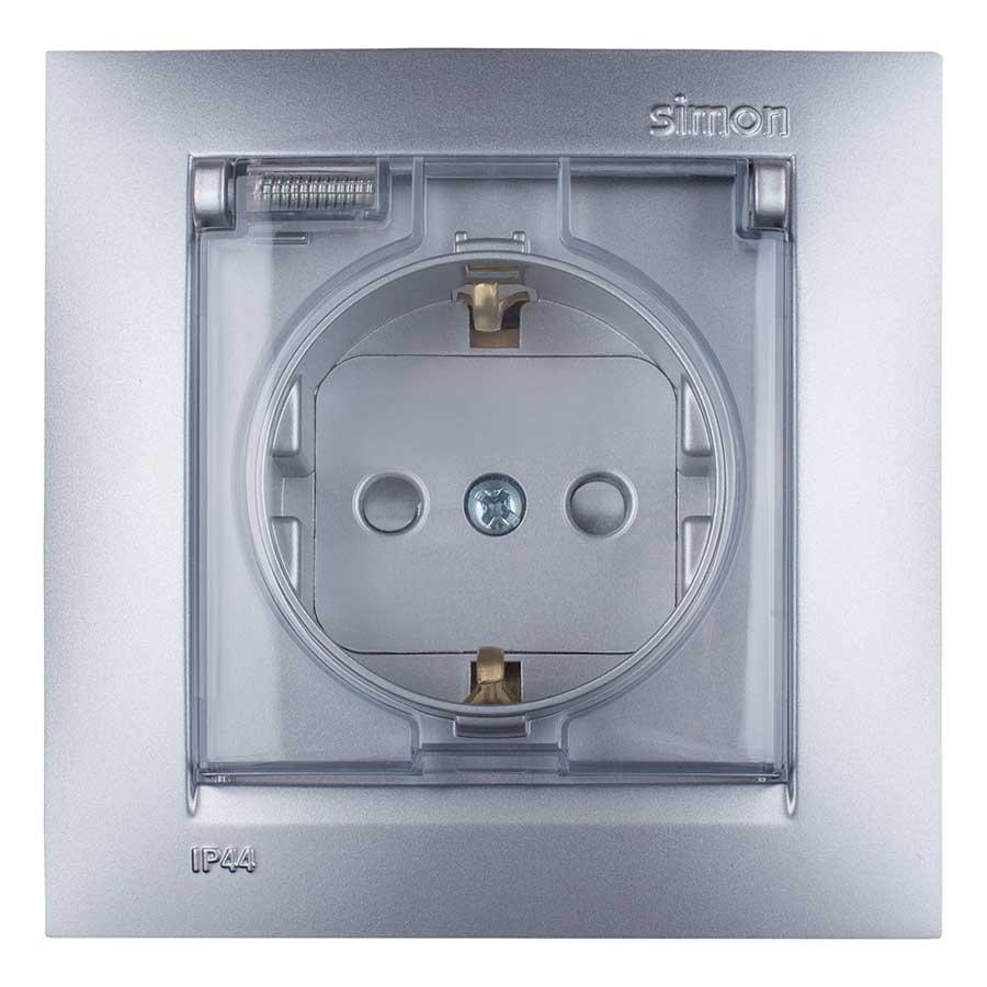 1590450-033 Розетка 2Р+Е Schuko, со шторками, с крышкой,_x000D_
ip44, 16А, 250В, винтовой зажим, алюминий