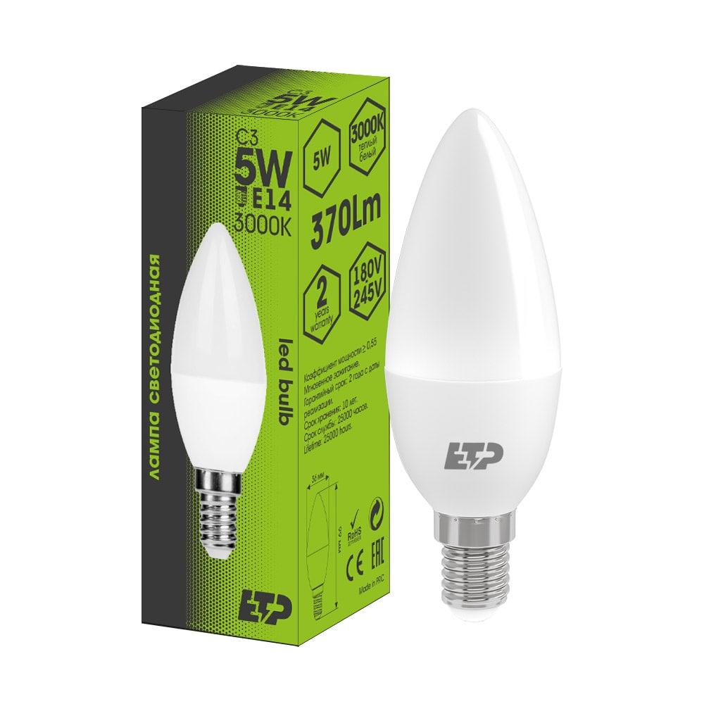 Лампа светодиодная C3 5W 3000К Е14 ETP